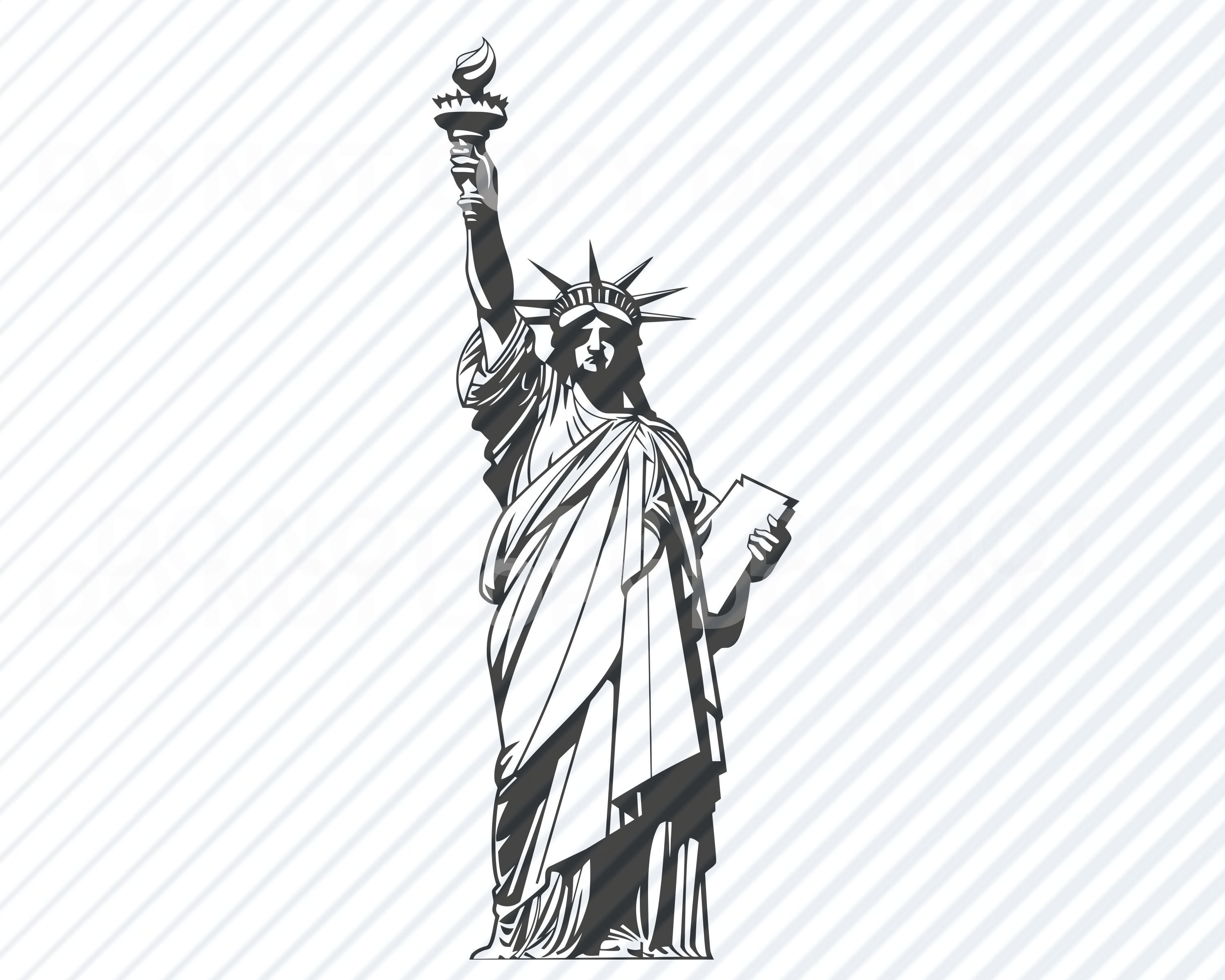 Black and white Statue of Liberty clipart.