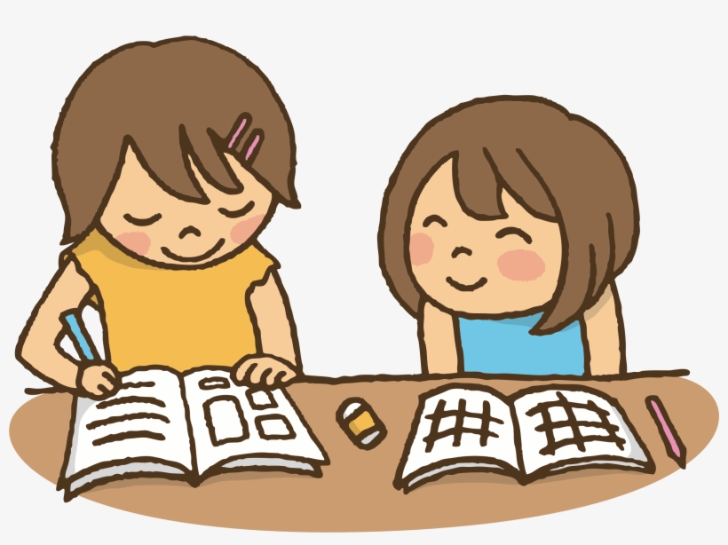 Two girls are studying with interest. Cliparts printable PDF