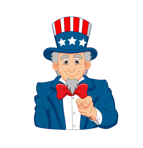 Uncle Sam wearing a US hat, pointing with his left finger Cliparts printable PDF