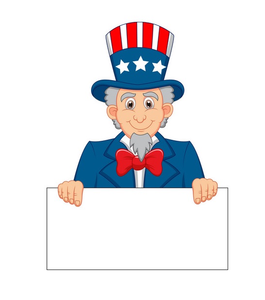 Uncle Sam holding a chalkboard where you can write. Cliparts printable PDF