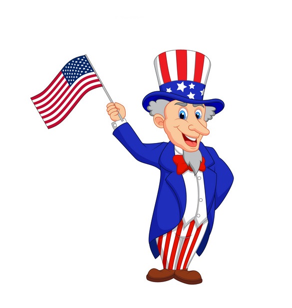 Uncle Sam waving the American flag.