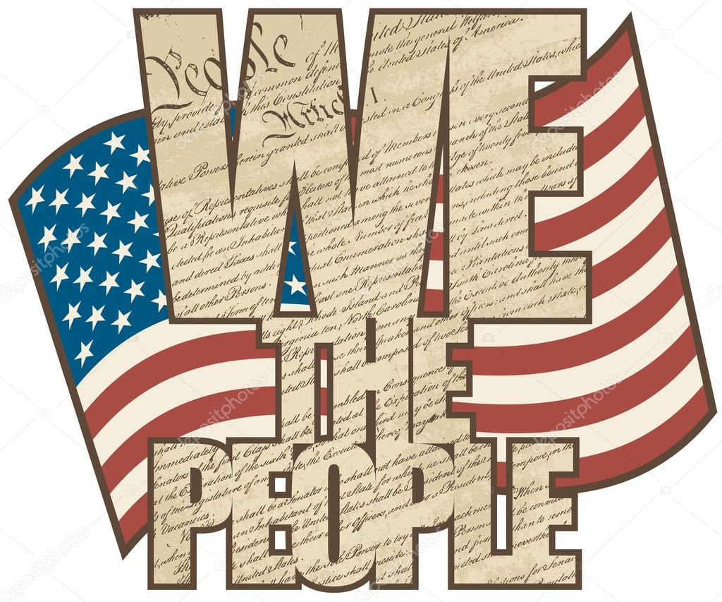 -We The People- text on the American flag, Constitution. Cliparts printable PDF