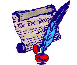 Vintage-style clipart of the first sentence of the American Constitution.