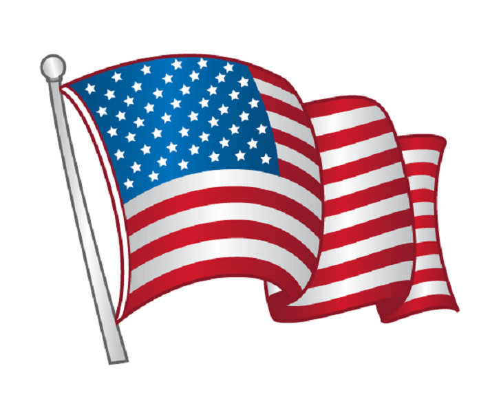 Clipart of a hand-drawn waving American flag.