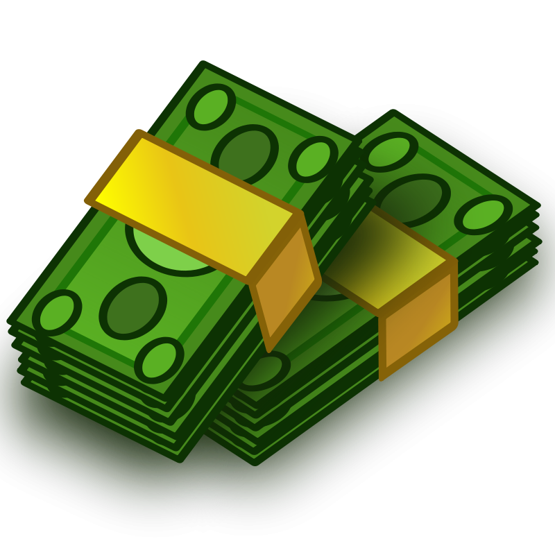Two bundles of money in green color