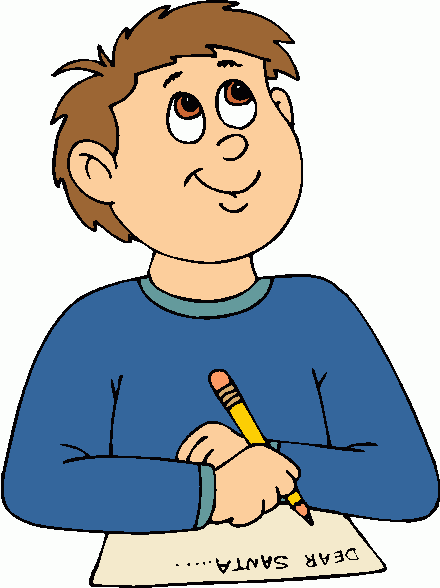The child is thinking while writing a letter.
 Cliparts printable PDF